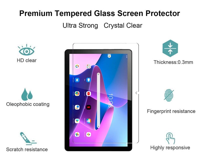 Robustrion Anti-Scratch & Smudge Proof Tempered Glass Screen Protector for Lenovo Tab M10 FHD 3rd Gen 10.1 inch - Image 2