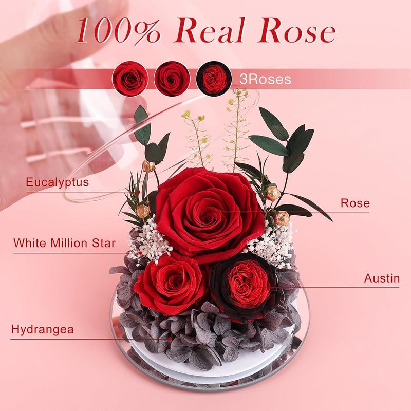 FIACO Gifts for Women Preserved Rose Forever Flower in Glass Angel Figurine Fresh Flowers for Delivery Mothers Day Birthday Gifts for Mom Grandma Wife Sister Red - Image 2