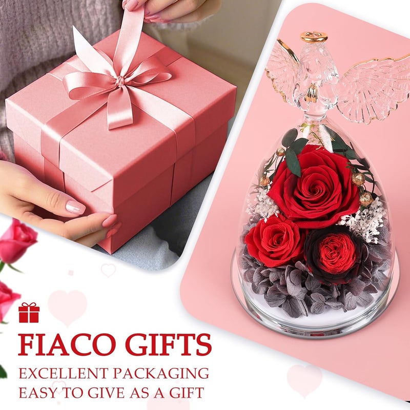 FIACO Gifts for Women Preserved Rose Forever Flower in Glass Angel Figurine Fresh Flowers for Delivery Mothers Day Birthday Gifts for Mom Grandma Wife Sister Red - Image 4