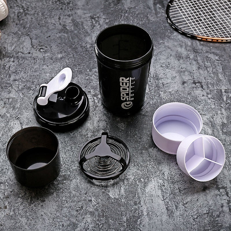 YL 500ML Triple-Layer Creative Protein Shaker Cup - Portable Fitness Mixer with Spring Spider  Design - Image 4