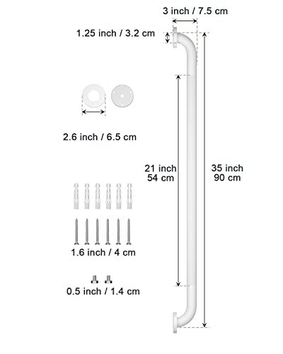 Munzong 2 Pack 36 Inch Anti Slip Shower Grab Bar Oil Rubbed White 125 DiameterMunzong Bathroom Grab Bar Knurled Bathroom Balance BarSafety Hand Rail Support Handicap Elderly Senior Assist Bath Handle - Image 3