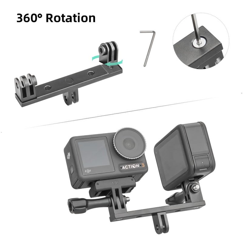 SKEZN Aluminum Dual Twin Mount Adapter with Two Screw Compatible with DJI Osmo Action 6/5Pro/4/3, GoPro Hero 13/12/11/10/9/8 Black, Campark, AKASO, SJCAM and More Action Cameras - Image 3
