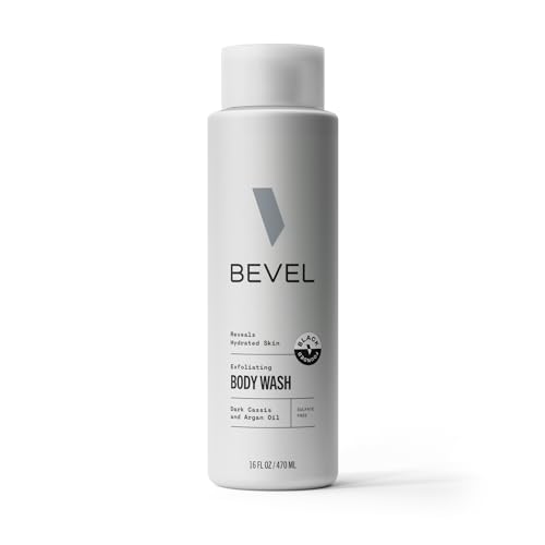 Bevel Exfoliating Body Wash for Men  Dark Cassis Scent with Charcoal and Argan Oil 16 Oz Packaging May Vary