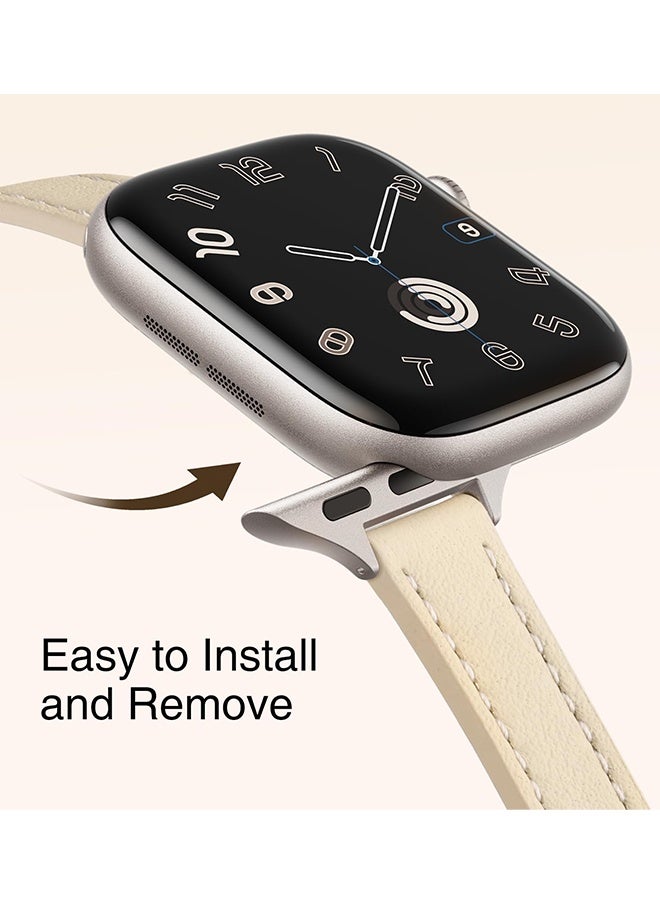 Slim Leather Bands Compatible with Apple Watch Band 38mm 40mm 41mm 42mm Series 11 10 Top Grain Leather Watch Thin Wristband for iWatch SE 9 8 7 6 5 4 3 2 1 for Daily Wear Business Formal Events Casual Outings,Beige Silver - Image 5