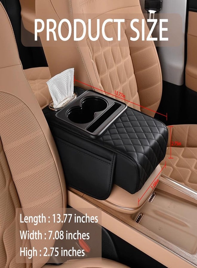 HZEL Car Center Console Cover, Leather Vehicle Armrest Cushion with Storage Bags, Cup Holder ＆ Tissue Box, Waterproof Auto Interior Arm Rest Seat Box Pad, Universal Fit (Black) - Image 2