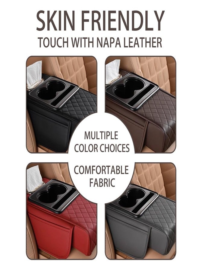HZEL Car Center Console Cover, Leather Vehicle Armrest Cushion with Storage Bags, Cup Holder ＆ Tissue Box, Waterproof Auto Interior Arm Rest Seat Box Pad, Universal Fit (Black) - Image 4