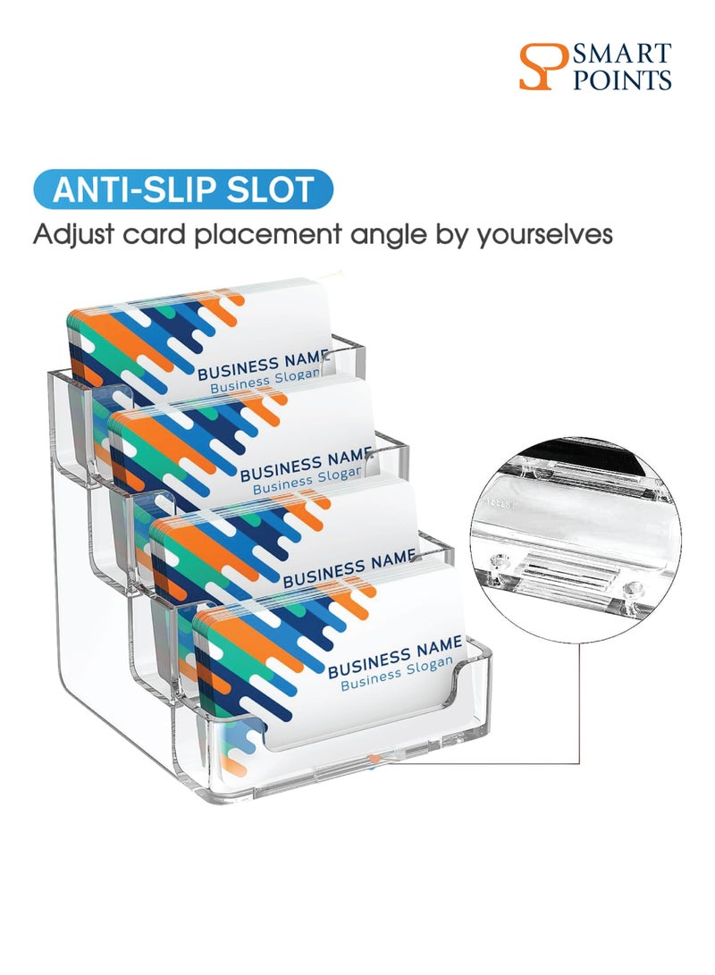 SMARTPOINTS Clear Business Card Holder 4 Pocket Business Card Display, Acrylic Business Card Stand for Desk or Counter with 4 Tier, 320 Card Capacity, 2 Pack - Image 2