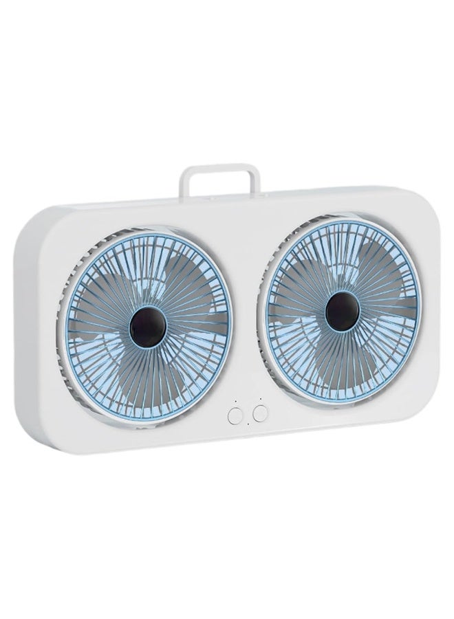 Dual Head USB Fan, 360 Rotatable Blades, Rechargeable, Wall Mount & Freestanding - Image 1
