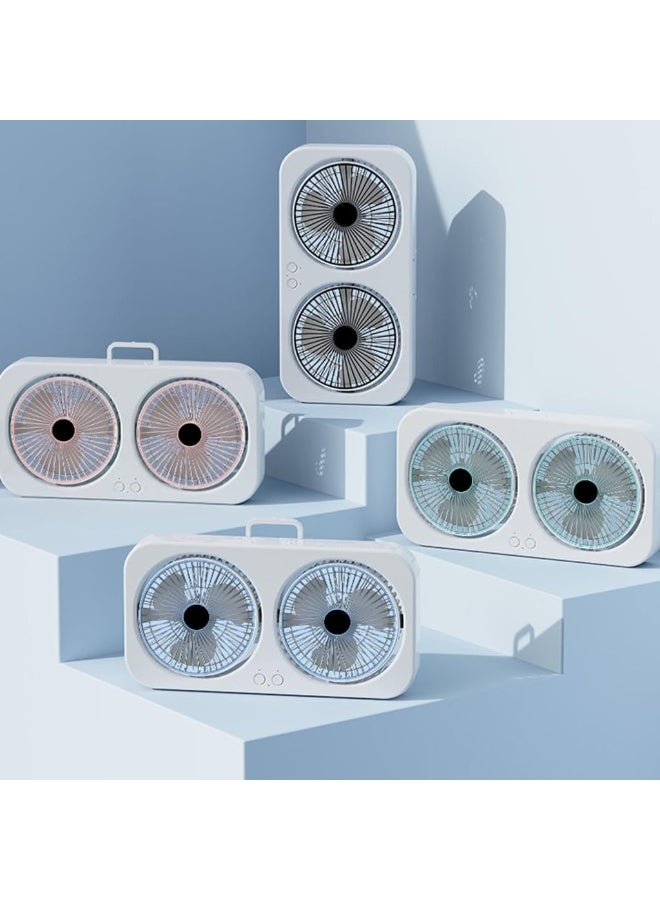 Dual Head USB Fan, 360 Rotatable Blades, Rechargeable, Wall Mount & Freestanding - Image 4