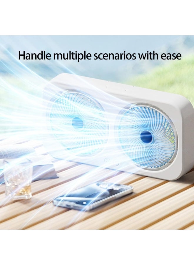 Dual Head USB Fan, 360 Rotatable Blades, Rechargeable, Wall Mount & Freestanding - Image 2