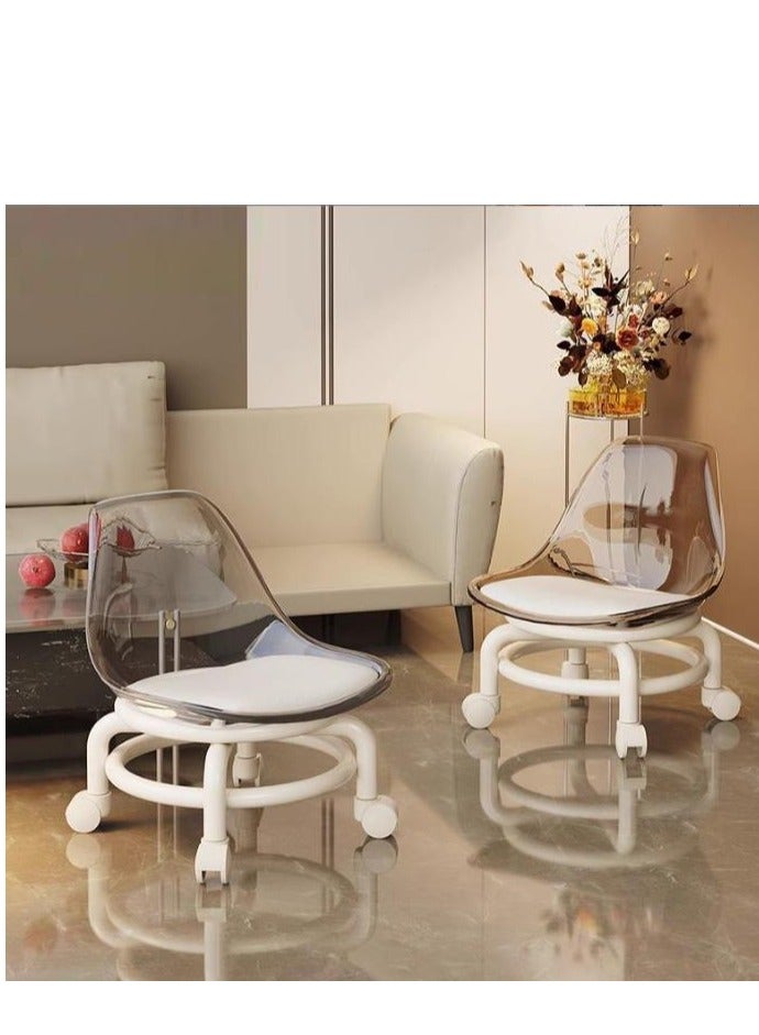 Golden 2 Pieces Low Rolling Stool,Low Roller Seat,Clear Acrylic Shoe Changing Stool,Small Swivel Stool with Mute Wheels and Back Support for Home Cleaning Outdoor Picnic Salon Office Working (Transparent) - Image 1