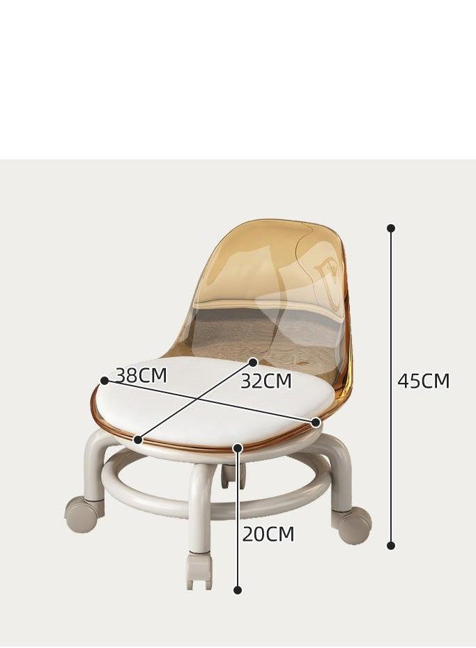 Golden 2 Pieces Low Rolling Stool,Low Roller Seat,Clear Acrylic Shoe Changing Stool,Small Swivel Stool with Mute Wheels and Back Support for Home Cleaning Outdoor Picnic Salon Office Working (Transparent) - Image 2