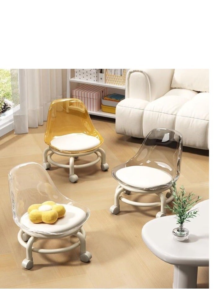Golden 2 Pieces Low Rolling Stool,Low Roller Seat,Clear Acrylic Shoe Changing Stool,Small Swivel Stool with Mute Wheels and Back Support for Home Cleaning Outdoor Picnic Salon Office Working (Transparent) - Image 3