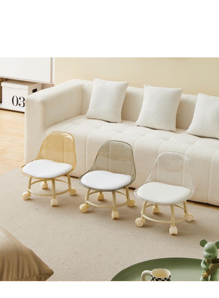 Golden 2 Pieces Low Rolling Stool,Low Roller Seat,Clear Acrylic Shoe Changing Stool,Small Swivel Stool with Mute Wheels and Back Support for Home Cleaning Outdoor Picnic Salon Office Working (Transparent) - Image 4