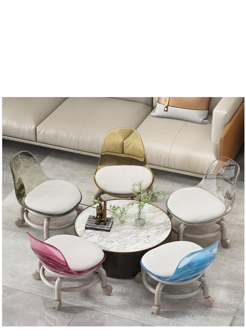 Golden 2 Pieces Low Rolling Stool,Low Roller Seat,Clear Acrylic Shoe Changing Stool,Small Swivel Stool with Mute Wheels and Back Support for Home Cleaning Outdoor Picnic Salon Office Working (Transparent) - Image 5