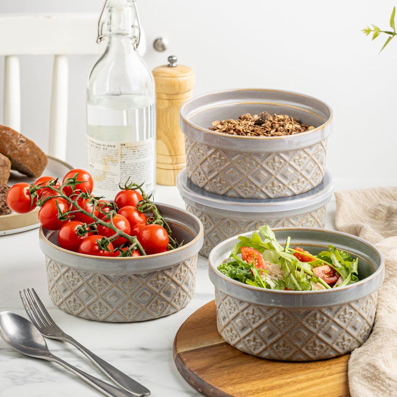 MISSYSSIM Ceramic Bowls with Lids set of 4, Soup Bowls, 28 oz Charcuterie Bowls Set for Kitchen, Food Storage Container Bowls Dishwasher & Microwave Safe for Salad, Pasta, Snack, Oatmeal, Fruit, Grey - Image 2