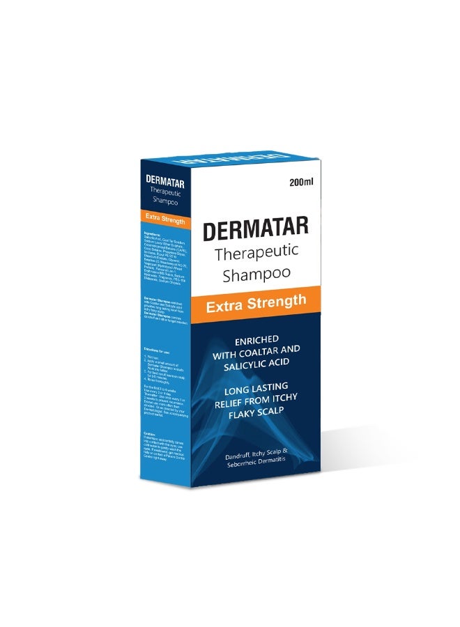Dermatar - Extra Strength Therapeutic Hair Shampoo | Coal Tar & Salicylic Acid Formula | Treats Stubborn Dandruff | Dermatitis & Scalp Scaling | Dryness & Itchy Flaky Scalp | Long-Lasting Relief | 200ml - Image 1