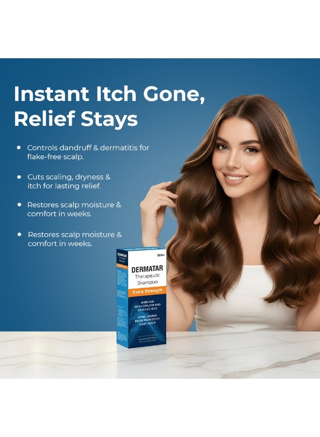 Dermatar - Extra Strength Therapeutic Hair Shampoo | Coal Tar & Salicylic Acid Formula | Treats Stubborn Dandruff | Dermatitis & Scalp Scaling | Dryness & Itchy Flaky Scalp | Long-Lasting Relief | 200ml - Image 3