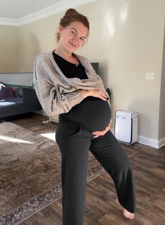 G4Free Maternity Yoga Pants with Pockets Pregnancy Outfit Dress Work Pants for Casual Athletic Workout(Black,XXL,28") - Image 3