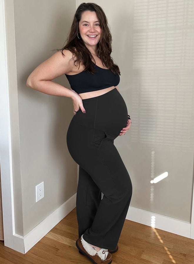 G4Free Maternity Yoga Pants with Pockets Pregnancy Outfit Dress Work Pants for Casual Athletic Workout(Black,XXL,28") - Image 2