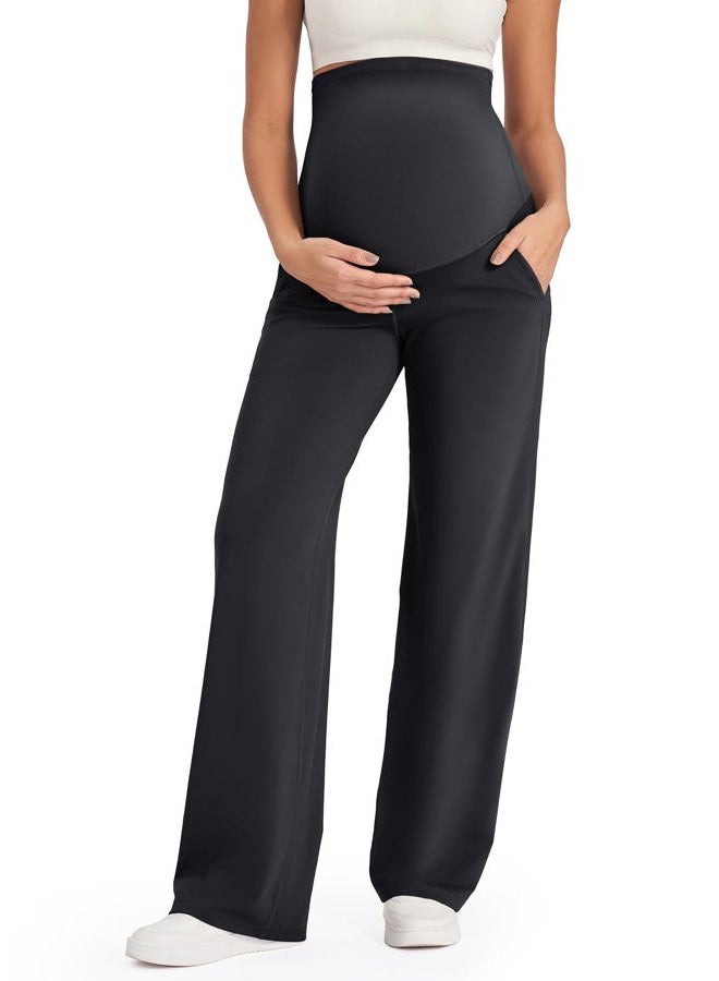 G4Free Maternity Yoga Pants with Pockets Pregnancy Outfit Dress Work Pants for Casual Athletic Workout(Black,XXL,28") - Image 1