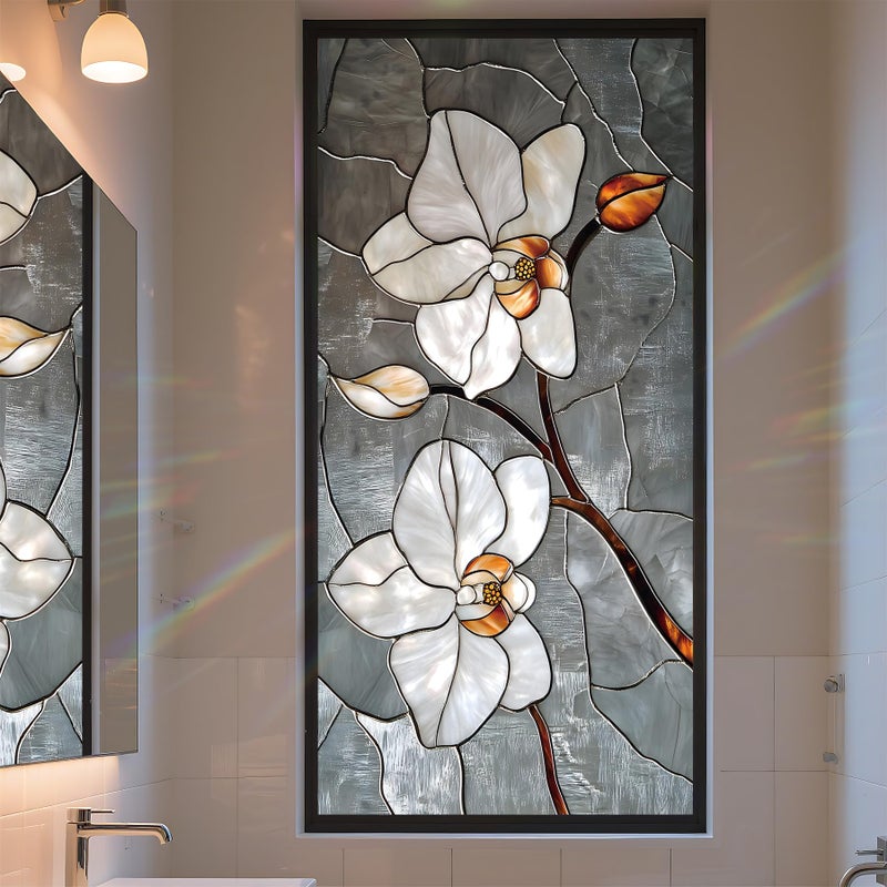 AOHMPT Stained Glass Window Privacy Film Static Cling - Rainbow Glass Decorative Sun Blocking Window Covering, Non-Adhesive Removable Stickers for Home & Office, 17.5" x 39.3" - Image 1