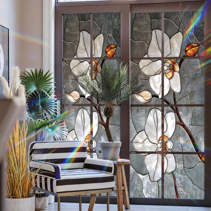 AOHMPT Stained Glass Window Privacy Film Static Cling - Rainbow Glass Decorative Sun Blocking Window Covering, Non-Adhesive Removable Stickers for Home & Office, 17.5" x 39.3" - Image 3