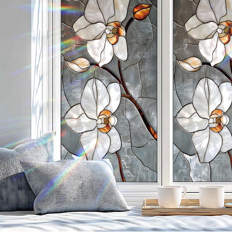 AOHMPT Stained Glass Window Privacy Film Static Cling - Rainbow Glass Decorative Sun Blocking Window Covering, Non-Adhesive Removable Stickers for Home & Office, 17.5" x 39.3" - Image 4