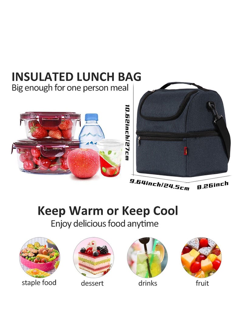 Adando Adando Insulated Lunch Bag, Lunch Bag, 600D Oxford Cloth Double Compartment Cooler Bag, Large Waterproof Cooler Tote Bag, Insulated Leakproof Fresh-keeping Bag, for Work/School/Picnic  - Image 2