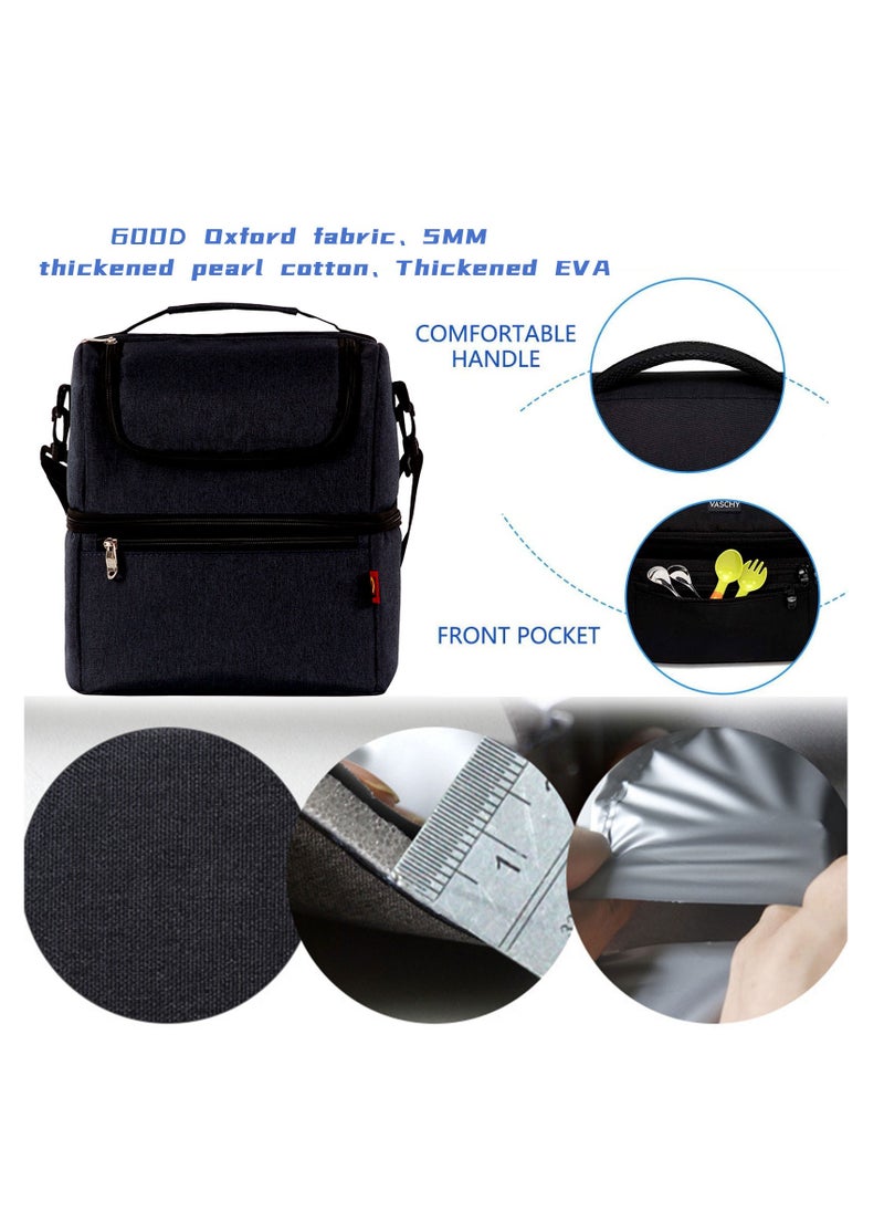 Adando Adando Insulated Lunch Bag, Lunch Bag, 600D Oxford Cloth Double Compartment Cooler Bag, Large Waterproof Cooler Tote Bag, Insulated Leakproof Fresh-keeping Bag, for Work/School/Picnic  - Image 3