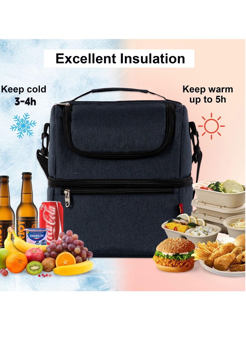 Adando Adando Insulated Lunch Bag, Lunch Bag, 600D Oxford Cloth Double Compartment Cooler Bag, Large Waterproof Cooler Tote Bag, Insulated Leakproof Fresh-keeping Bag, for Work/School/Picnic  - Image 4