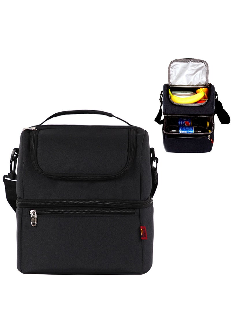 Adando Adando Insulated Lunch Bag, Lunch Bag, 600D Oxford Cloth Double Compartment Cooler Bag, Large Waterproof Cooler Tote Bag, Insulated Leakproof Fresh-keeping Bag, for Work/School/Picnic  - Image 1