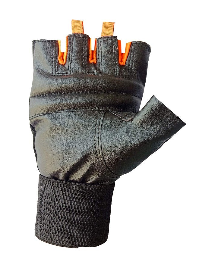 VICTORY Gym Gloves for Men & Women, Leather Weight Lifting Gloves for Gym Workout, Training and Exercise with Pullers, Sport Glove, Fitness Gloves, Hand Gloves - Free Size, Orange - Image 4