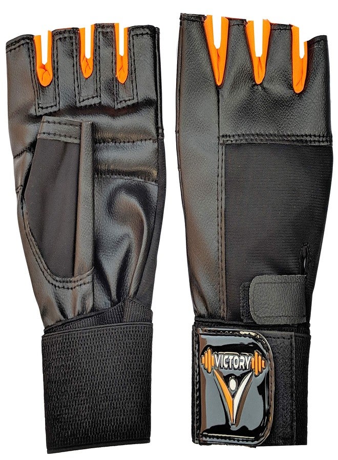 VICTORY Gym Gloves for Men & Women, Leather Weight Lifting Gloves for Gym Workout, Training and Exercise with Pullers, Sport Glove, Fitness Gloves, Hand Gloves - Free Size, Orange - Image 1