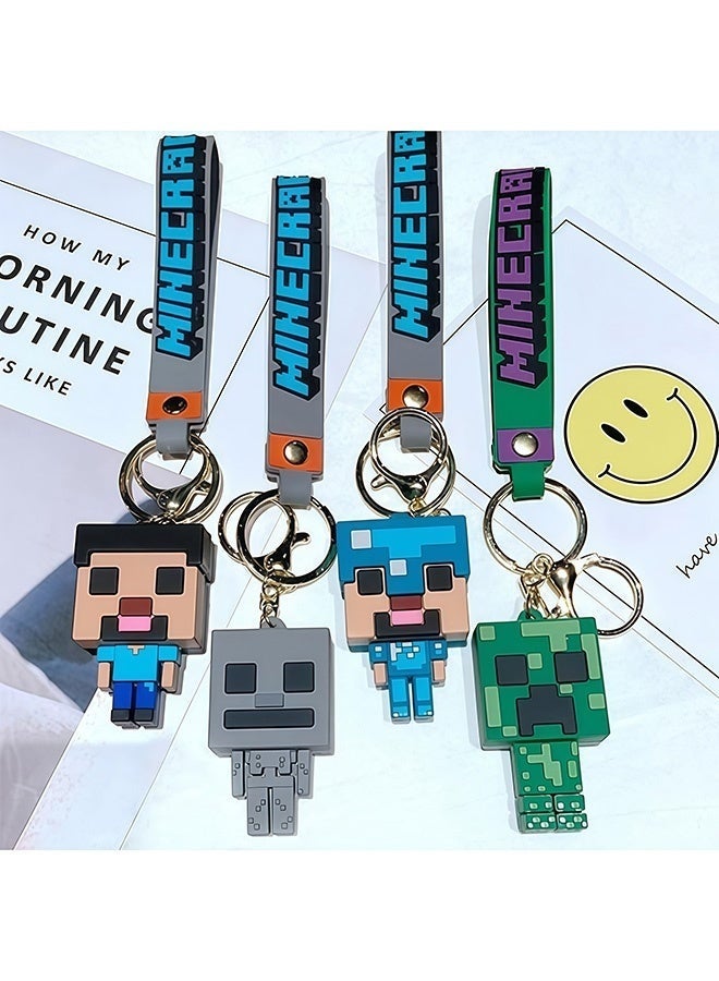 MINECRAFT 4 Pieces Minecraft Keychain and Wristband Combo Set Featuring Creeper Steve Skeleton and Diamond Armor Steve Collectible Gaming Merchandise for Kids Backpack Decor Party Favors and Birthday Gift - Image 2