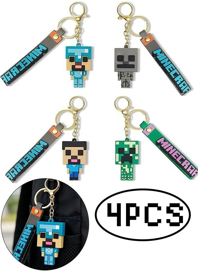 MINECRAFT 4 Pieces Minecraft Keychain and Wristband Combo Set Featuring Creeper Steve Skeleton and Diamond Armor Steve Collectible Gaming Merchandise for Kids Backpack Decor Party Favors and Birthday Gift - Image 1