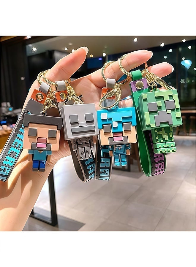 MINECRAFT 4 Pieces Minecraft Keychain and Wristband Combo Set Featuring Creeper Steve Skeleton and Diamond Armor Steve Collectible Gaming Merchandise for Kids Backpack Decor Party Favors and Birthday Gift - Image 3