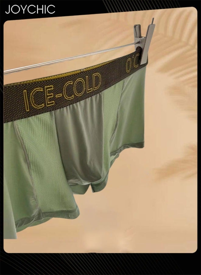 Joychic 3-Piece Ice Silk Medium Waist Panties Breathable Quick-drying Men Teenager Boys Boxer Brief Antibacterial Underwear Set Black+Green+Light Grey - Image 3