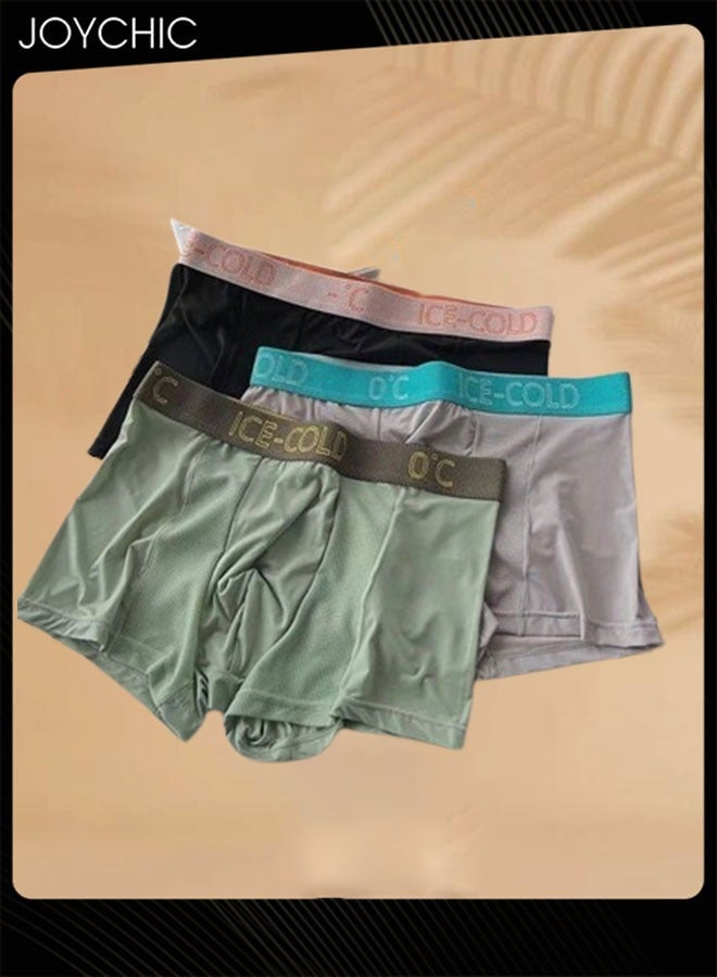 Joychic 3-Piece Ice Silk Medium Waist Panties Breathable Quick-drying Men Teenager Boys Boxer Brief Antibacterial Underwear Set Black+Green+Light Grey - Image 1