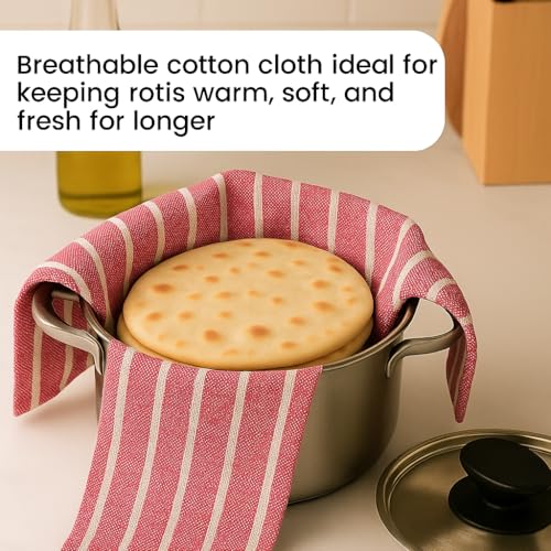 Värde® 2Pcs Double Layer Roti Wrap/Chapati Cover–Premium Cotton Cloth for Roti, Paratha, Phulka, Hot Case | Kitchen Chapati Cloth with Flaps | Soft & Durable Cotton Seed Fabric (Green&Red, Pack of 2) - Image 5