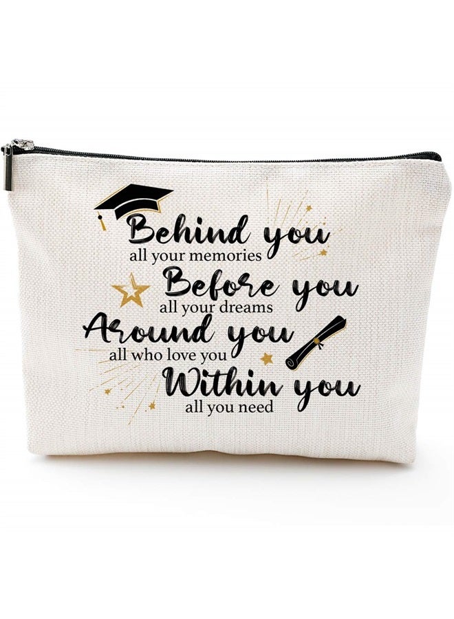 BLUE LEAVES Graduation Gifts for Her 2023 - Behind You All Your Memories Dreams Who Love You Need, Inspirational Gifts for Women, Personalized Encouragement Gift for Her Inspirational Makeup Bag, Congratulations  - Image 1