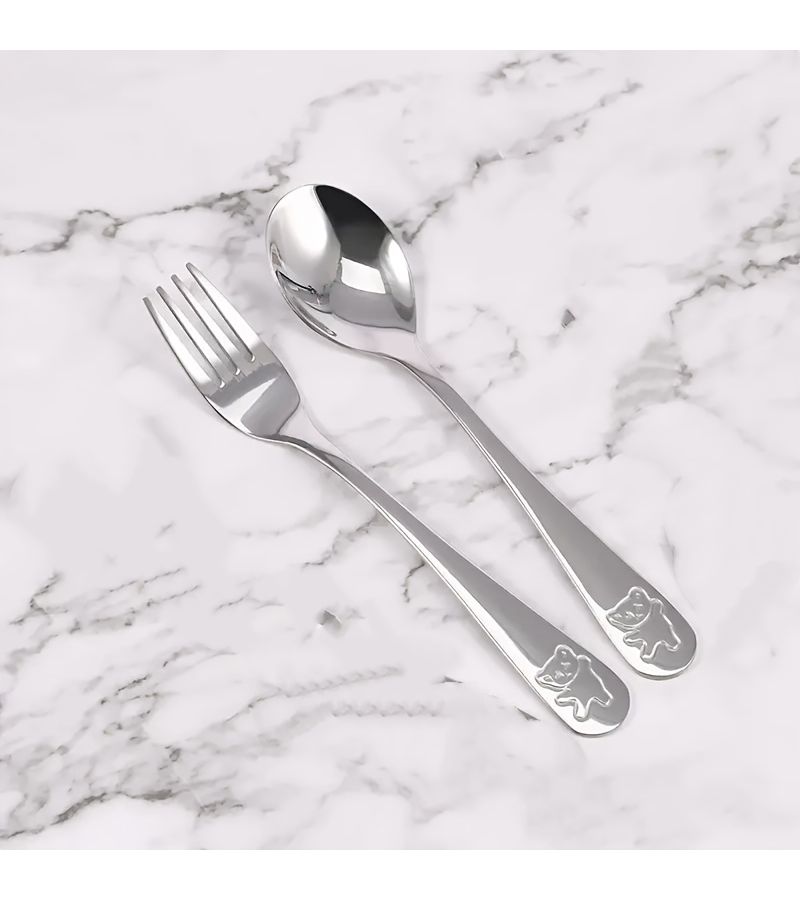 8 Pcs Stainless Steel Fork and Spoon Set Bear Pattern Cutlery Dishwasher Safe Kitchen Utensils - Image 2