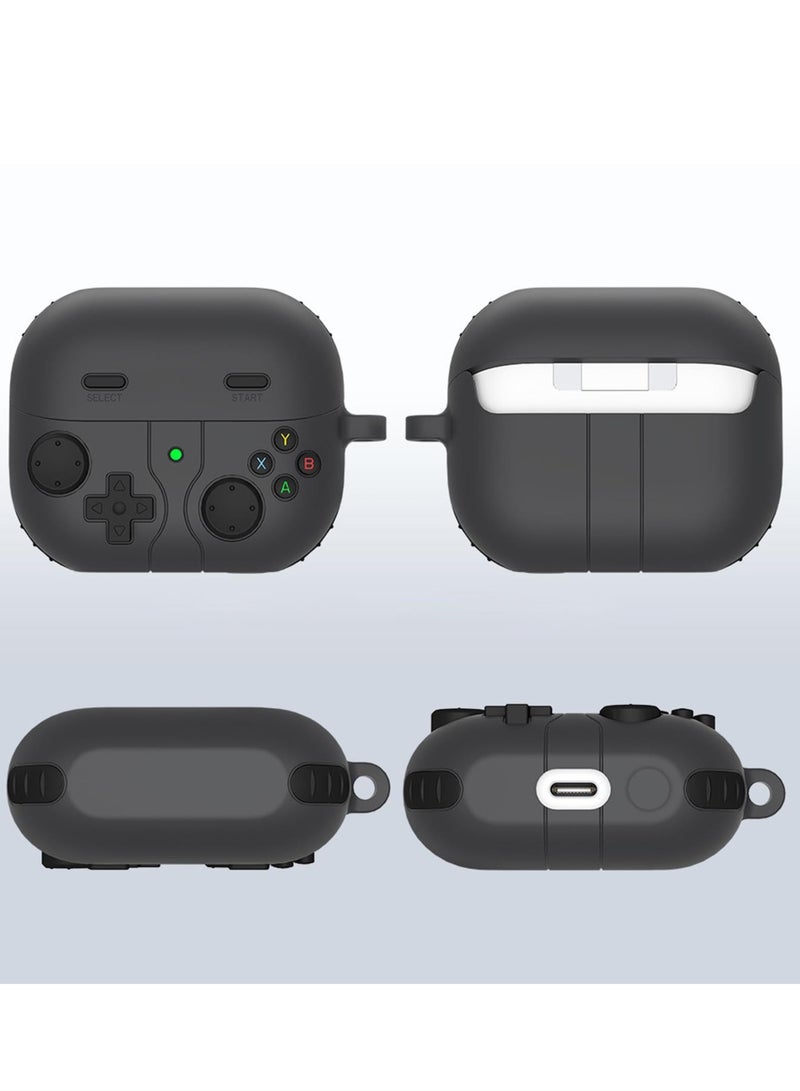 Compatible with Samsung Galaxy Buds 3/3 Pro Case Handheld Game Console Design Case with Keychain Durable Silicone Protective Case Compatible with Galaxy Buds 3 Buds3 Pro (Black) - Image 3