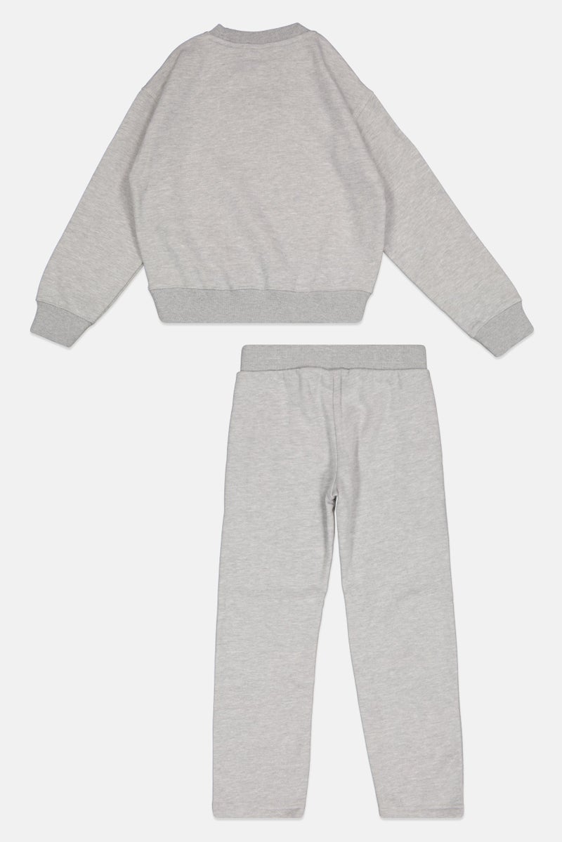 Kids Girl 2 Pieces Heather Sweatshirt And Pants Set, Light Grey
