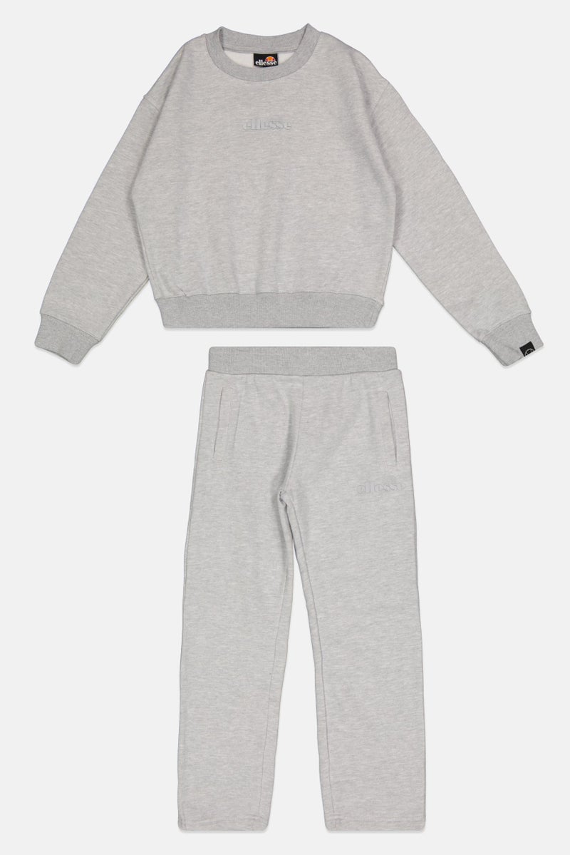 Kids Girl 2 Pieces Heather Sweatshirt And Pants Set, Light Grey