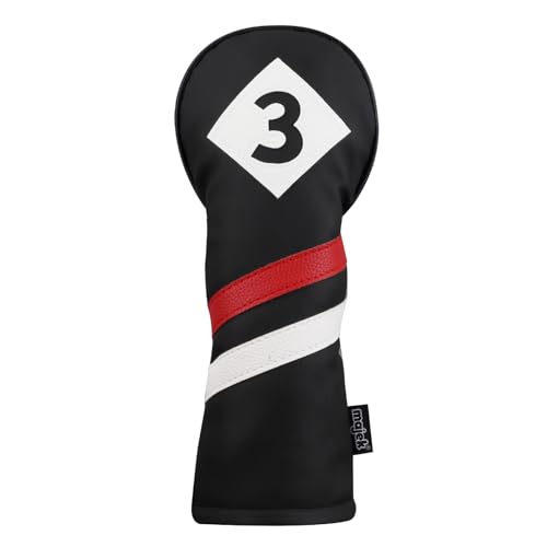 Majek Retro Golf Headcovers Black Red and White Vintage Leather Style 3 & 5 Fairway Wood Head Cover Classic Look - Image 4