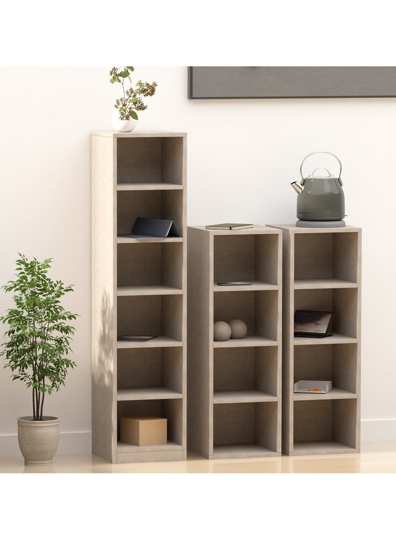 Mahmayi Mahmayi Wooden Storage Display Shelves 4-Tier Freestanding, Box Shelves, Top Shelf for Decoration Ideal for Storing and Displaying your possessions - Light Concrete - Image 5