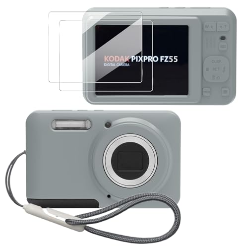 Tedubax Case for Kodak PIXPRO FZ55,FZ55 Accessories,Soft Silicone Protective Case,Comes with 2 Screen Protectors and 1 Wrist Strap - Grey - Image 1