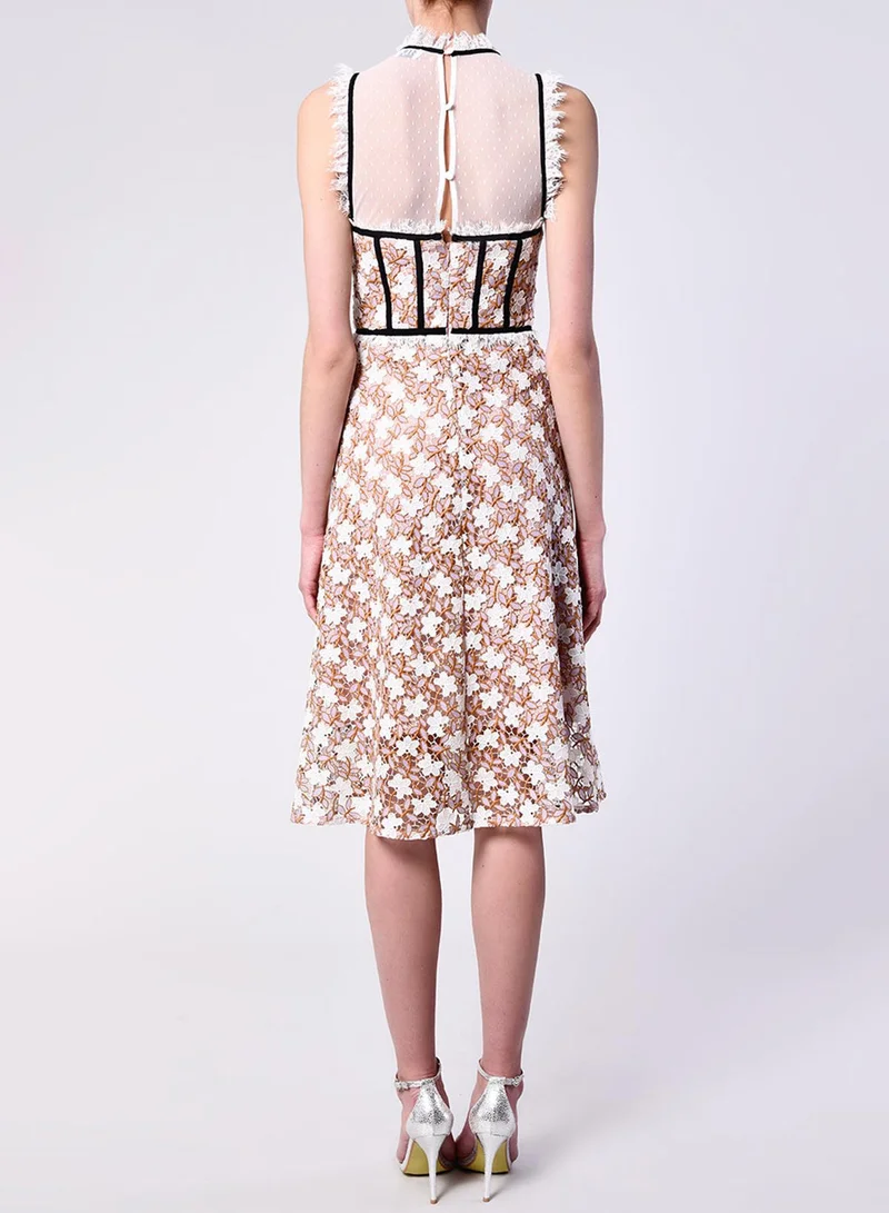 ترو ديكادينس Lilac White Daisy Lace Corset Bodice Midi Dress