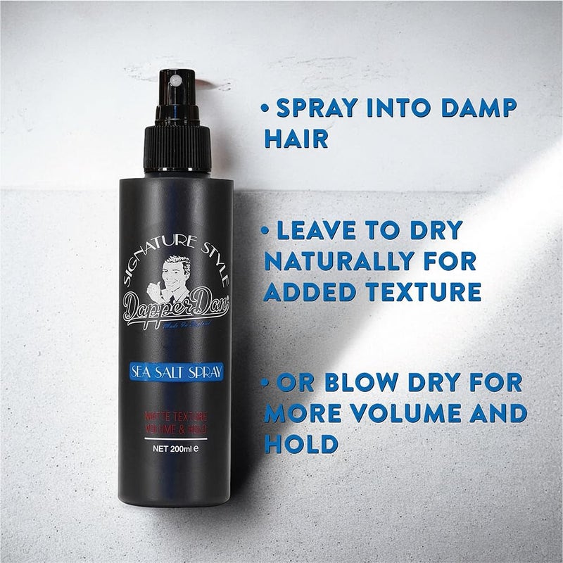 Dapper Dan Signature Style Sea Salt Spray, Texturizing Salt Spray for Men, for Volume and Hold, Natural Matte Finish, Bergamot and Leather Fragrance, 200ml - Image 3